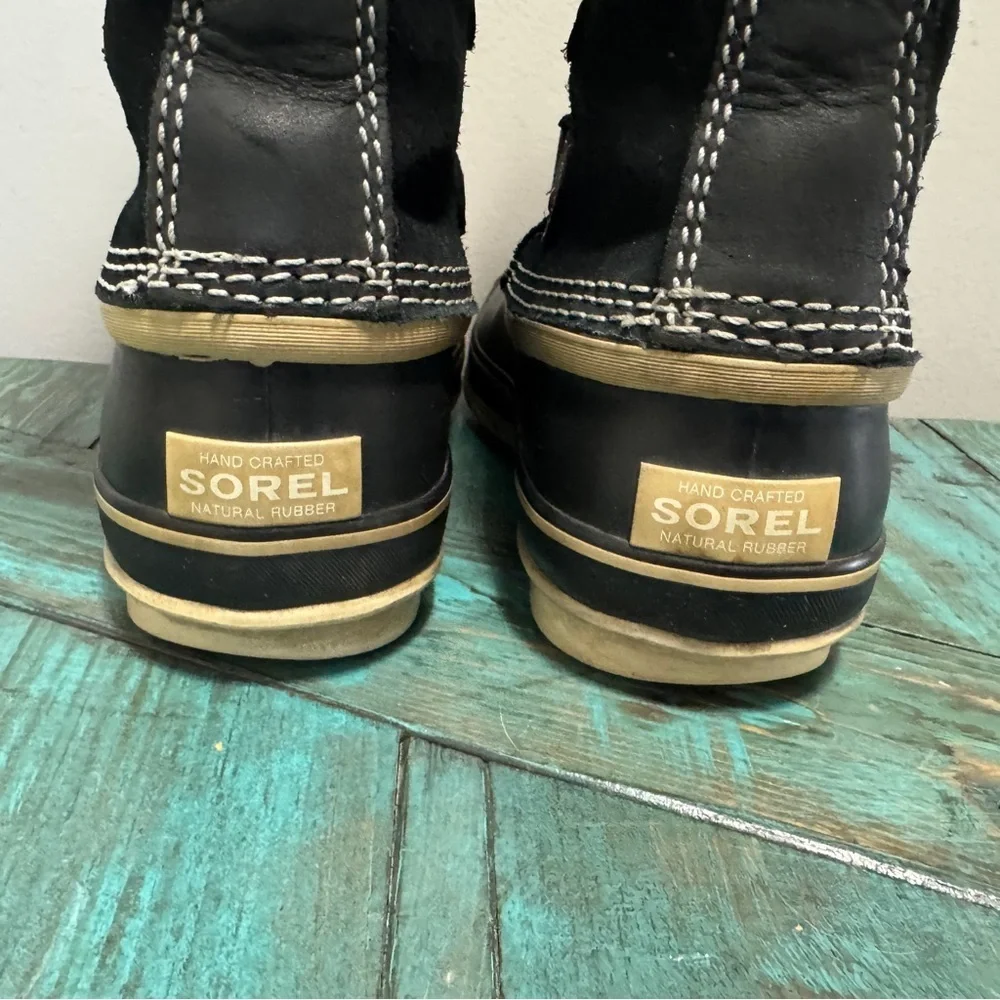SOREL Joan Of Arctic Suede Snow Boots Size 7 Waterproof Black Tan Rubber - Picture 5 of 15